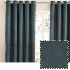 Furn Verso Reversible Suede Look Ready Made Eyelet Blackout Curtains Petrol