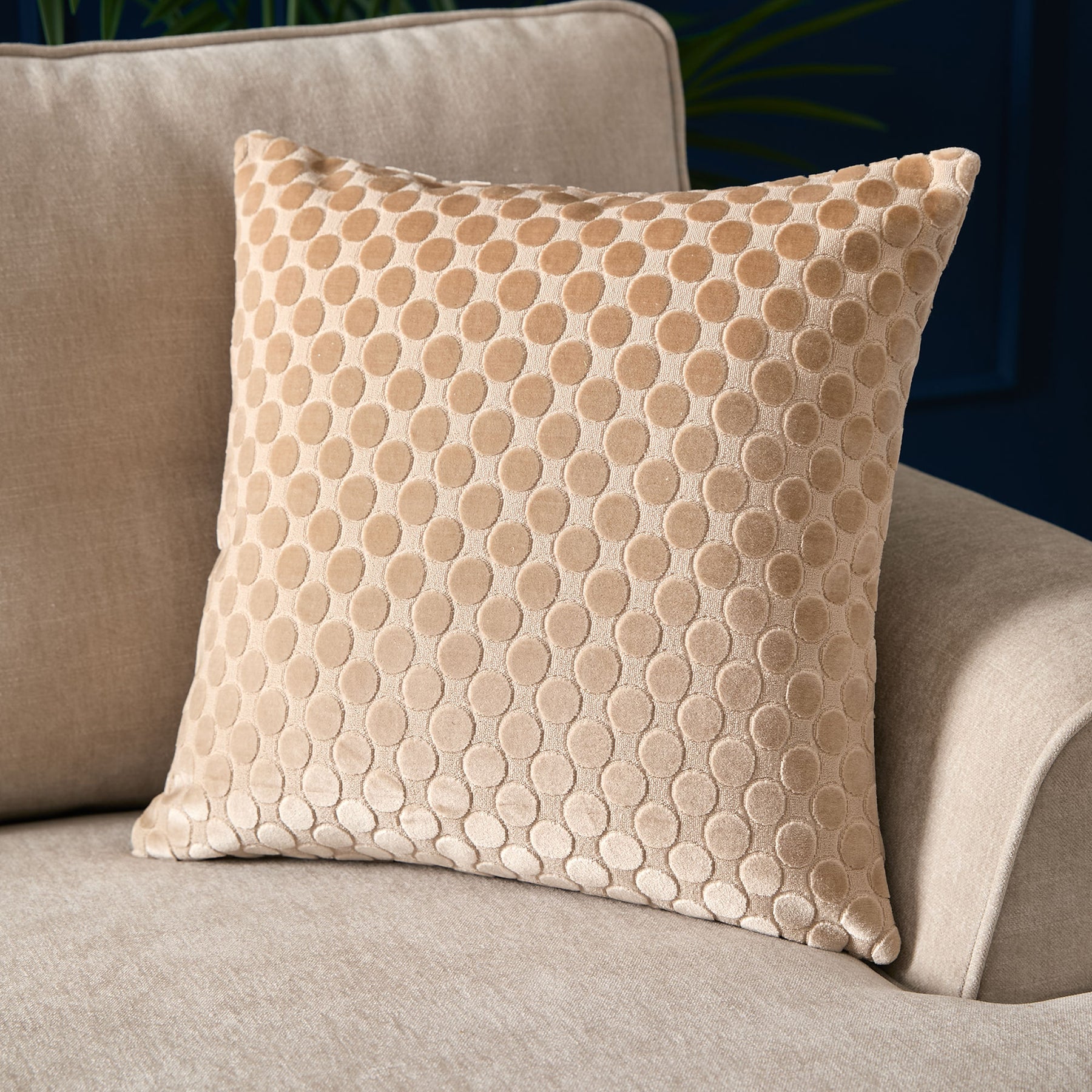 Soiree Velvet Spot Jacquard 43cmx43cm Filled Cushion Natural
