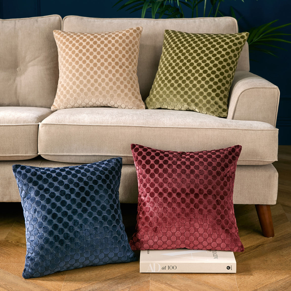 Soiree Velvet Spot Jacquard 43cmx43cm Filled Cushion Navy