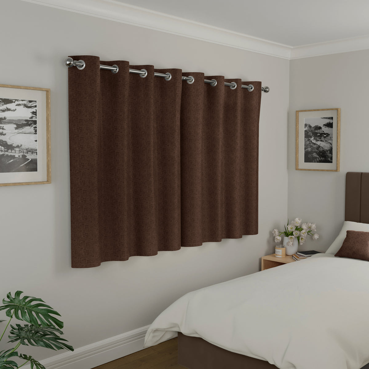 Vogue Triple Weave Ready Made Eyelet Blockout Curtains Chocolate