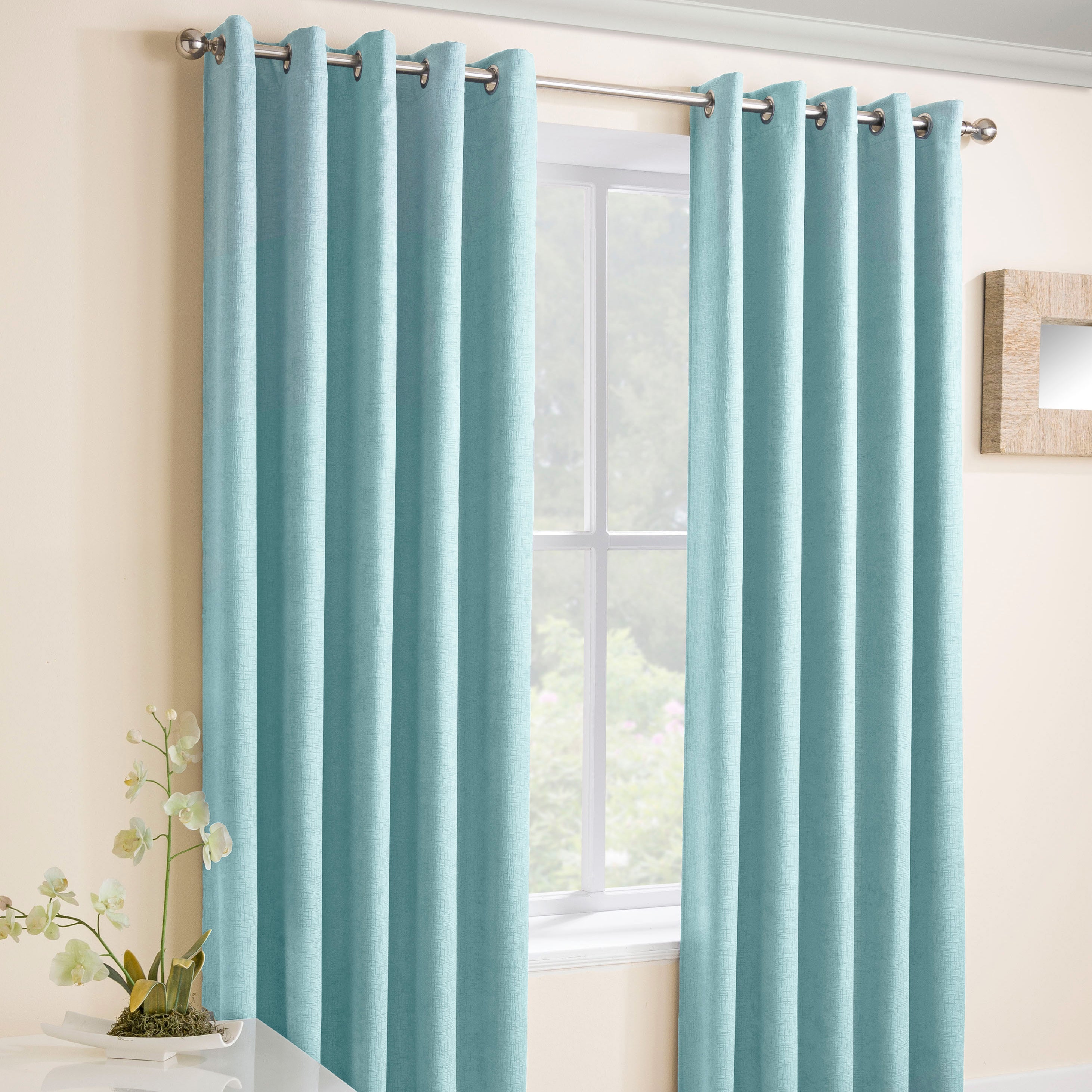Light Sky Blue Linen Blackout Curtains - 80% Blockout With Eyelet Top For Easy Hanging