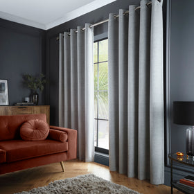 Curtina Velvet Chenille Dimout Ready Made Eyelet Curtains Grey