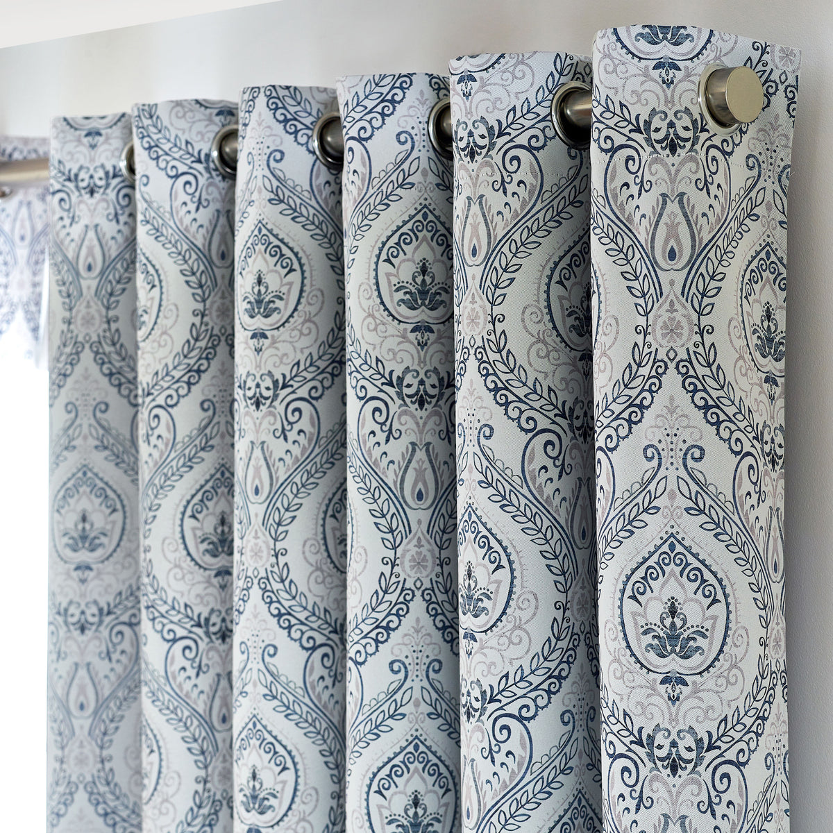 Victoria Triple Woven Ready Made Eyelet Blackout Curtains Blue