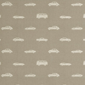 ANTE DECOR Vintage Cars Printed Cotton Fabric Beige Cream