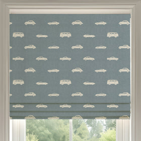 ANTE DECOR Vintage Cars Printed Cotton Made To Measure Roman Blind Denim