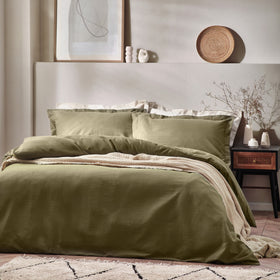 Yard Waffle Textured Duvet Cover Bedding Set Olive