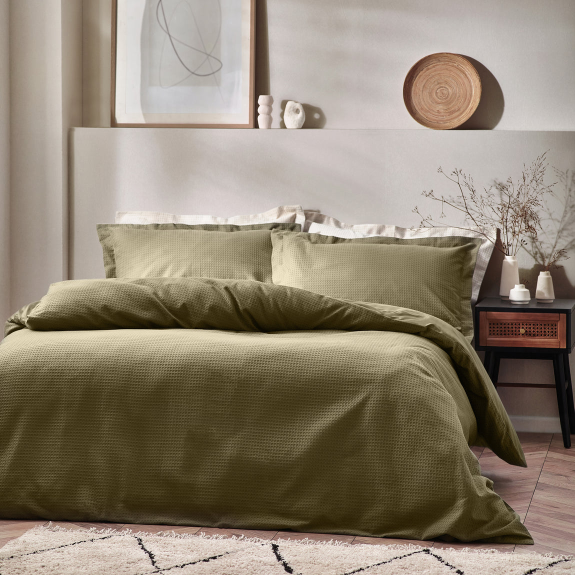 Yard Waffle Textured Duvet Cover Bedding Set Olive
