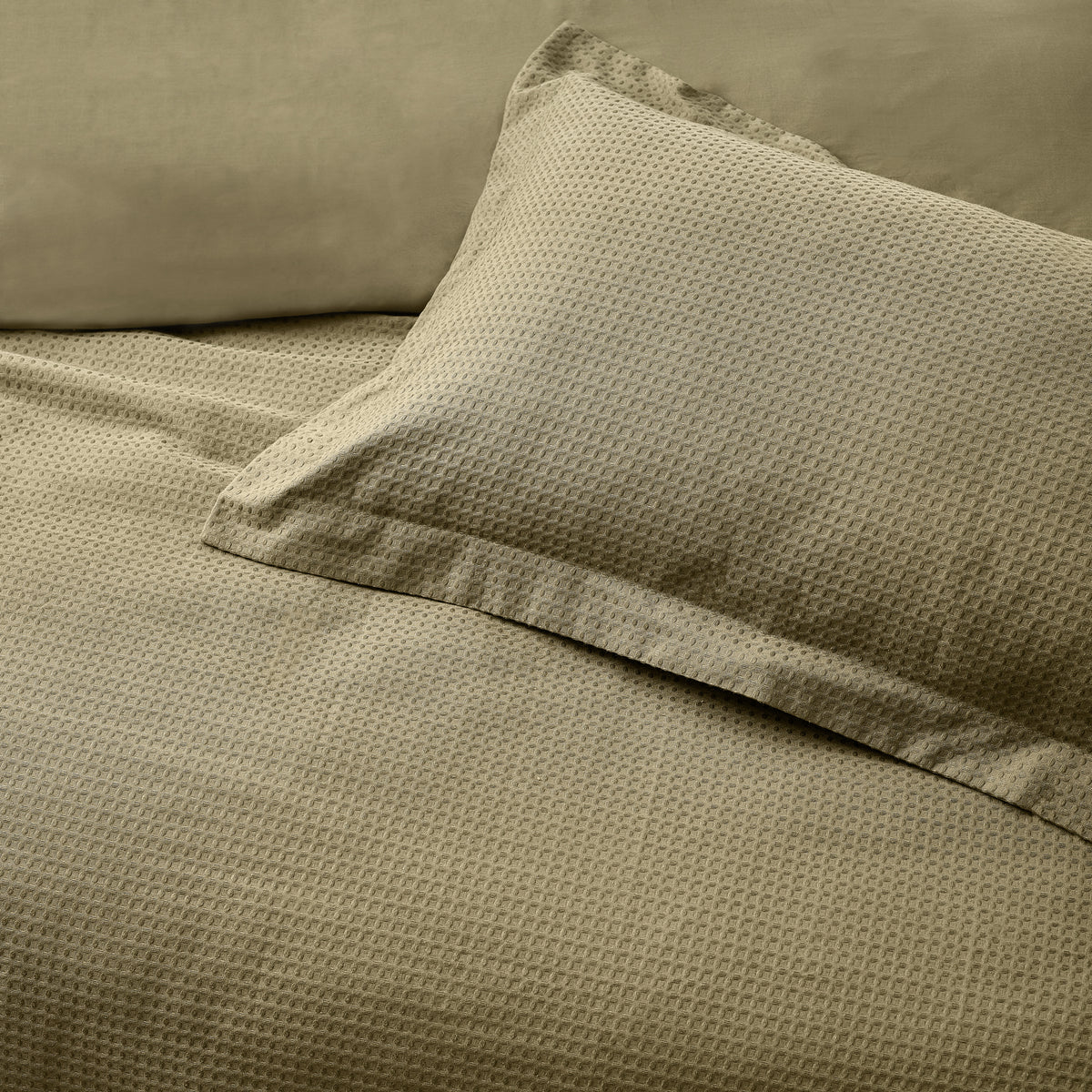Yard Waffle Textured Duvet Cover Bedding Set Olive