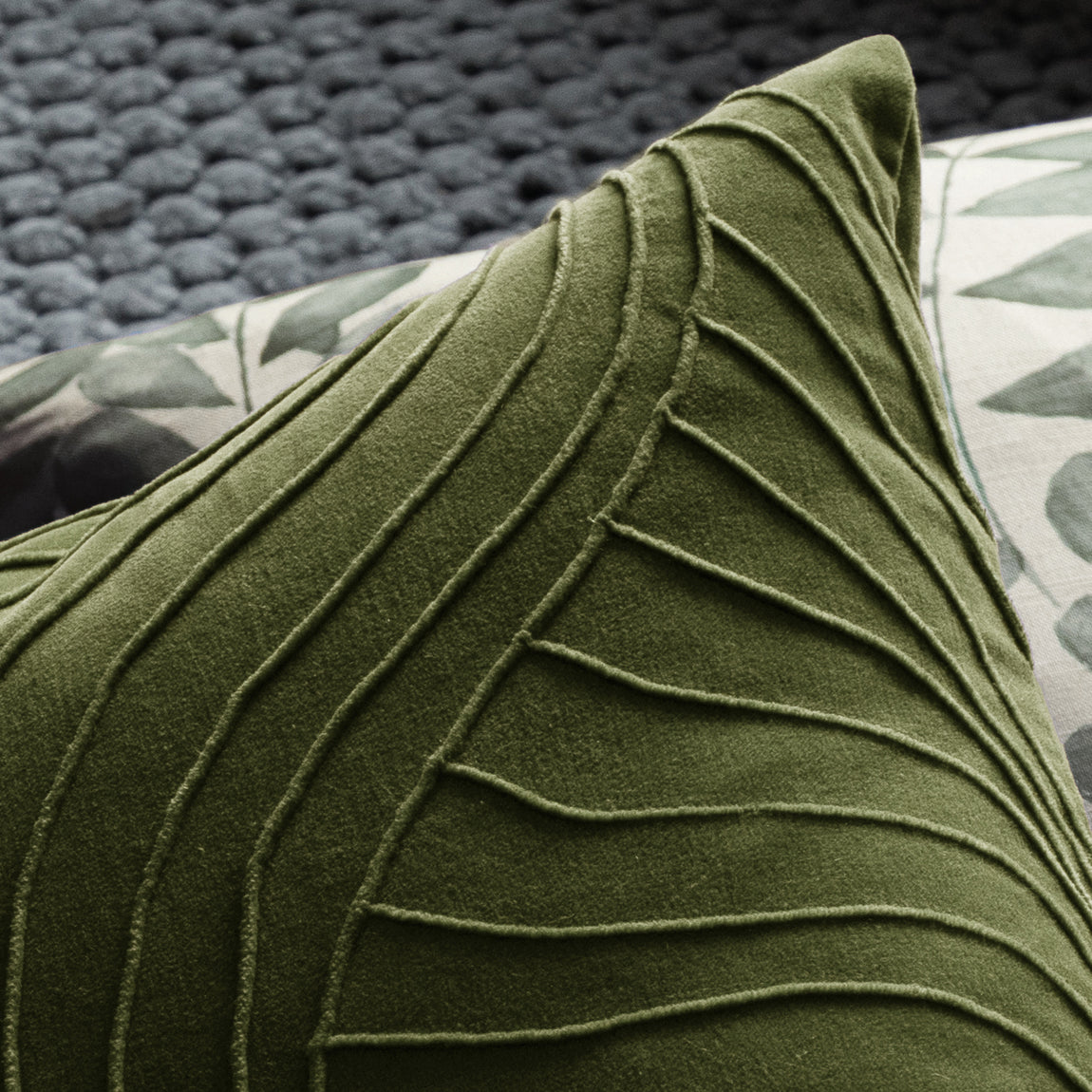 Voyage Maison Waterfall Embroidered Velvet Feather Filled Cushion 50cm x 50cm Sage