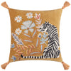 Wylder Tropics White Tiger Embroidered Tasselled Filled Cushion 50cm x 50cm Gold