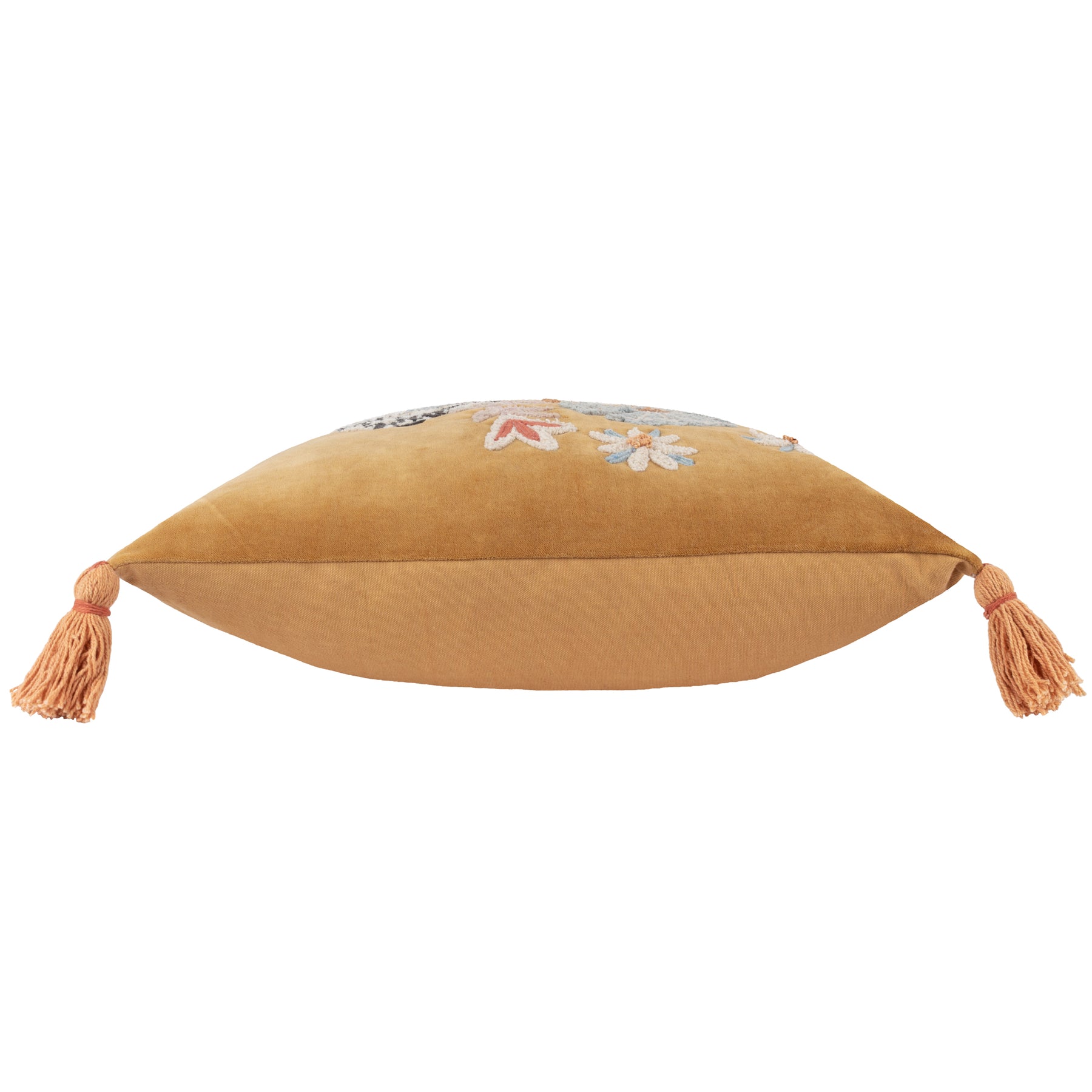 Wylder Tropics White Tiger Embroidered Tasselled Filled Cushion 50cm x 50cm Gold