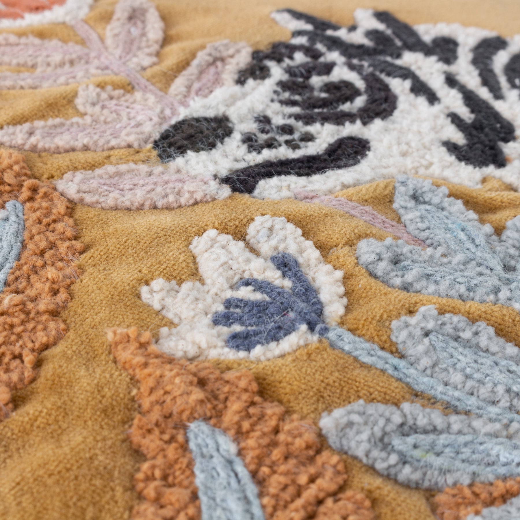 Wylder Tropics White Tiger Embroidered Tasselled Filled Cushion 50cm x 50cm Gold