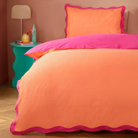 Wiggle Scallop Duvet Cover Bedding Set Coral Pink