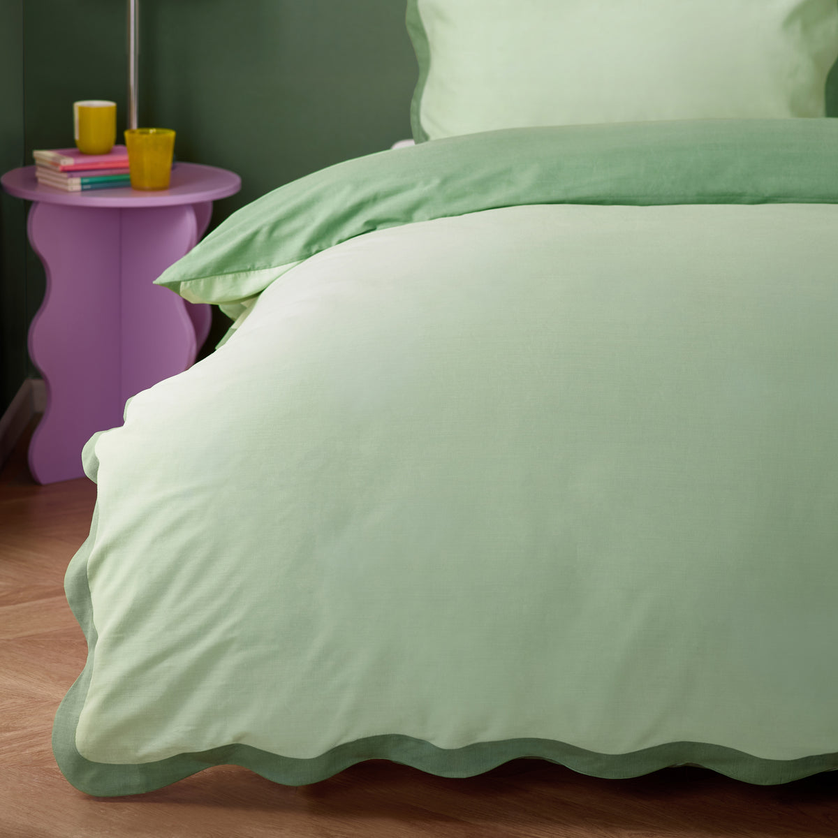 Wiggle Scallop Duvet Cover Bedding Set Green
