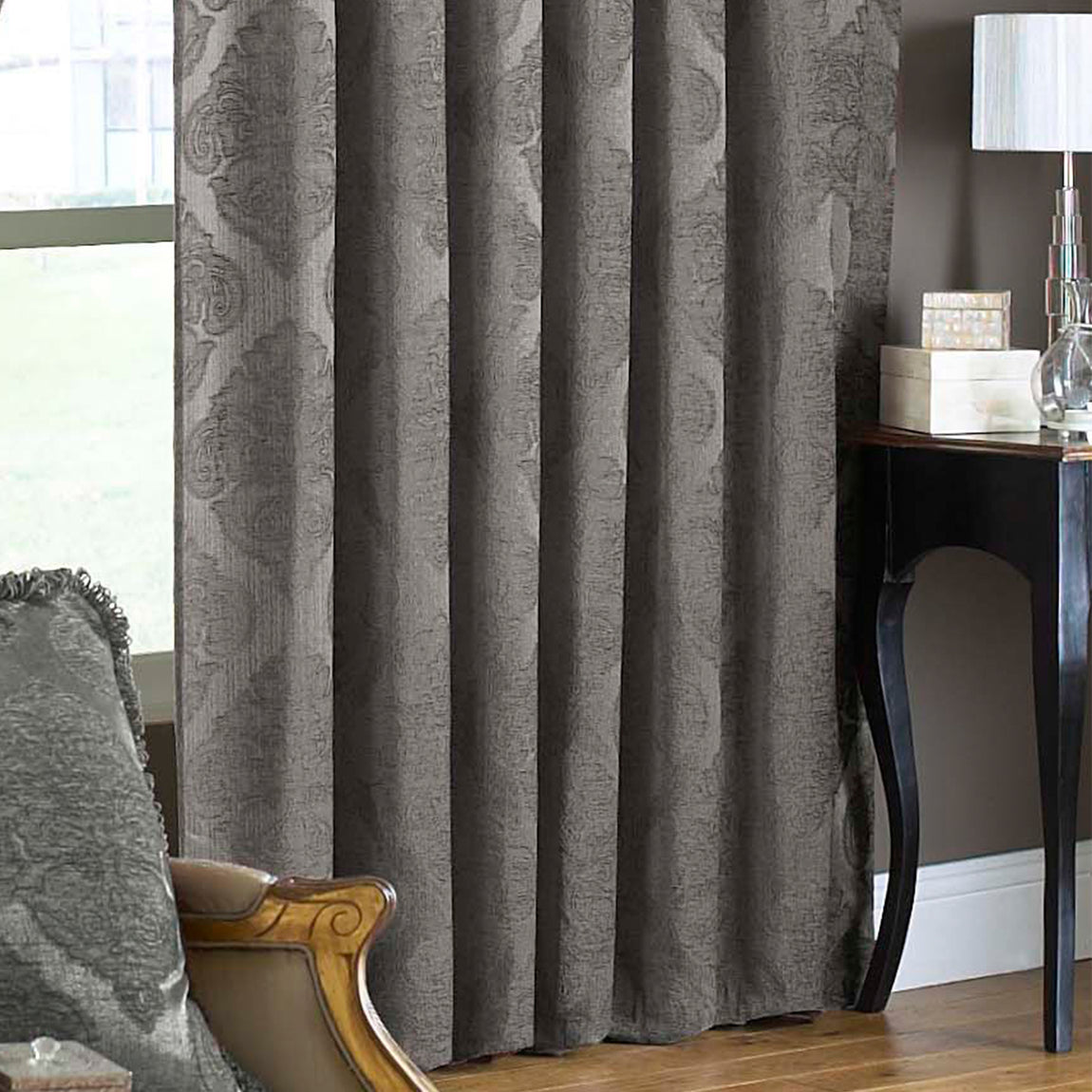 Paoletti Winchester Jacquard Ready Made Pencil Pleat Curtains Mocha
