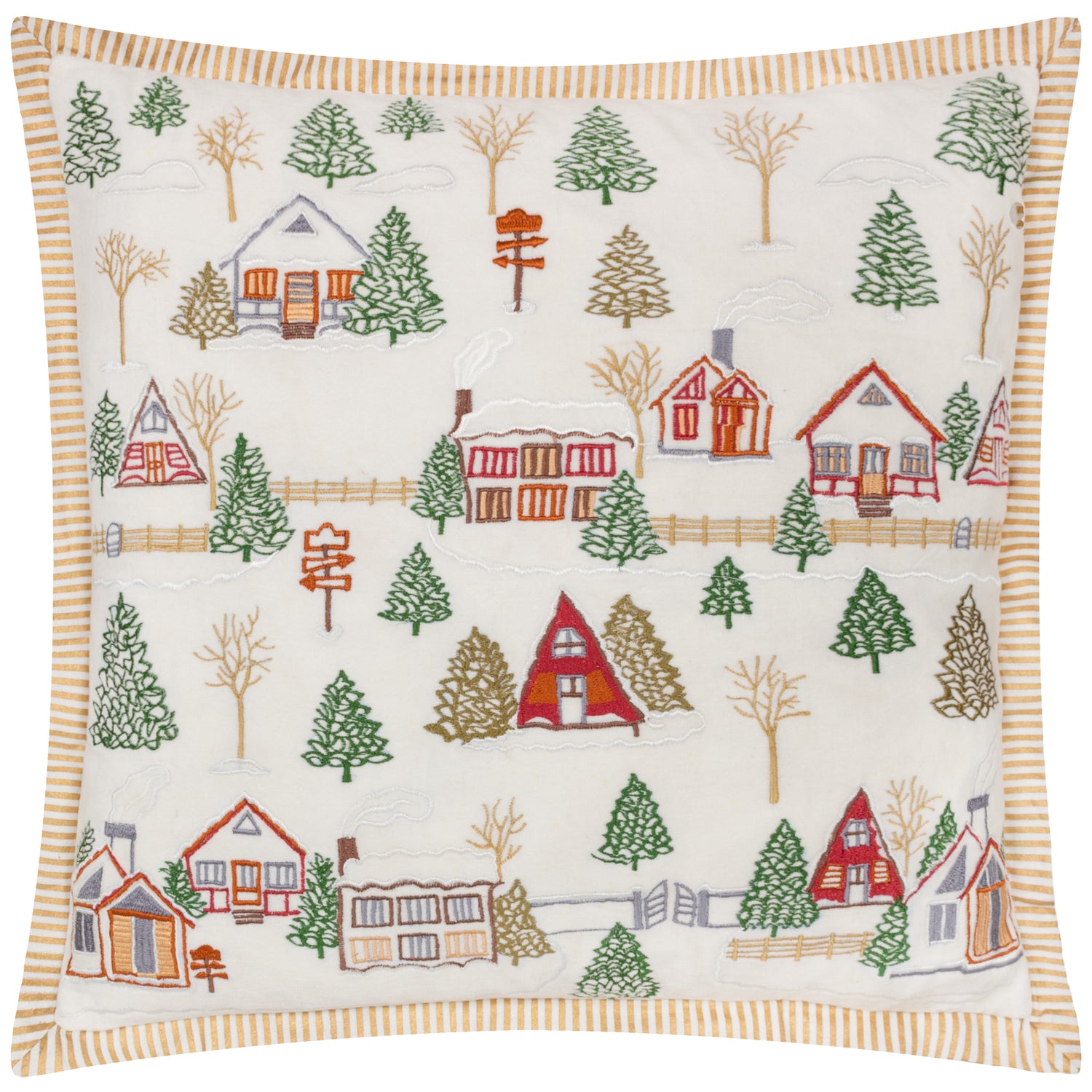 Winter Ski Lodges Embroidered Filled Cushion 50cm x 50cm Multi