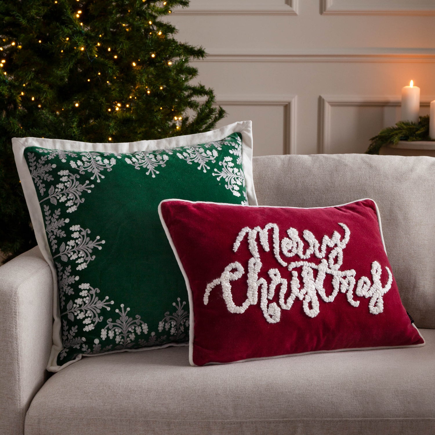 Winter Merry Christmas Boucle Velvet 35cm x 50cm Filled Boudoir Multi