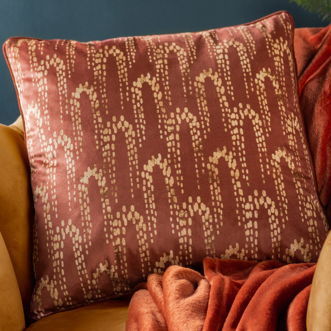 furn. Wisteria Velvet 50cm x 50cm Filled Cushion Sienna