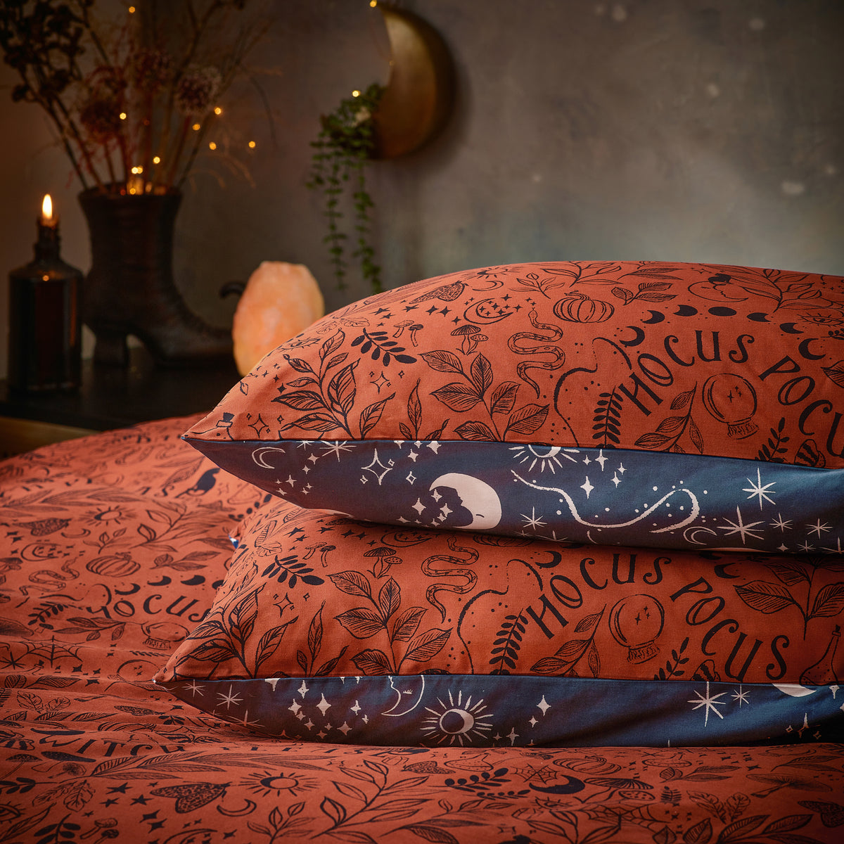 Furn Witchy Vibes Reversible Duvet Cover Bedding Set Rust