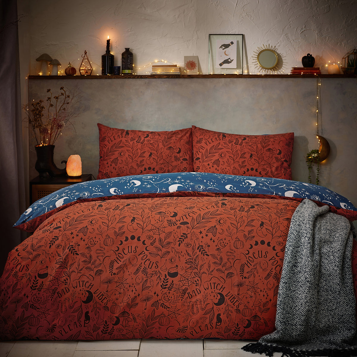 Furn Witchy Vibes Reversible Duvet Cover Bedding Set Rust