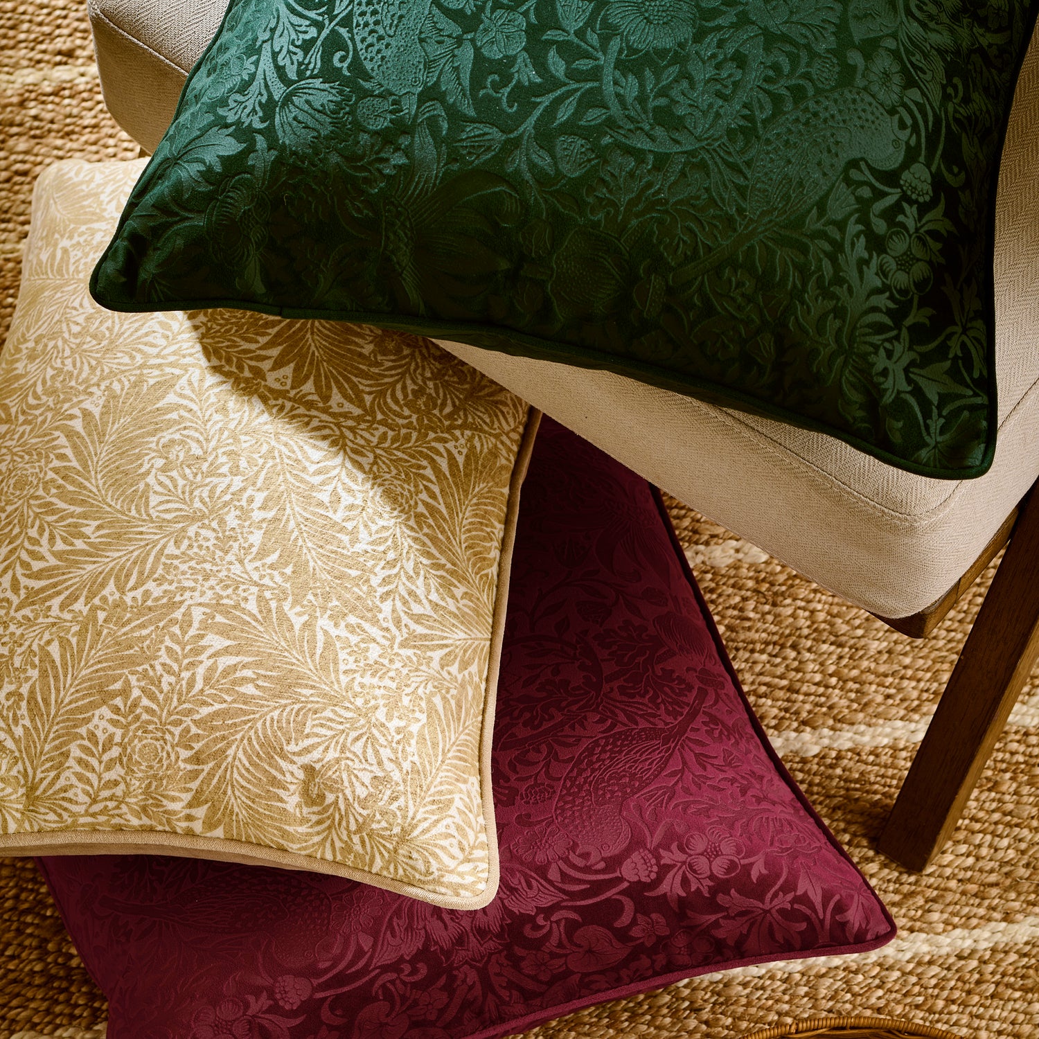 William Morris At Home Strawberry Thief Embossed 50cmx50cm Filled Cushion Berry