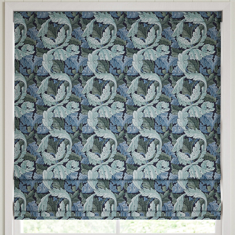 William Morris Acanthus Velvet Made to Measure Roman Blind Indigo