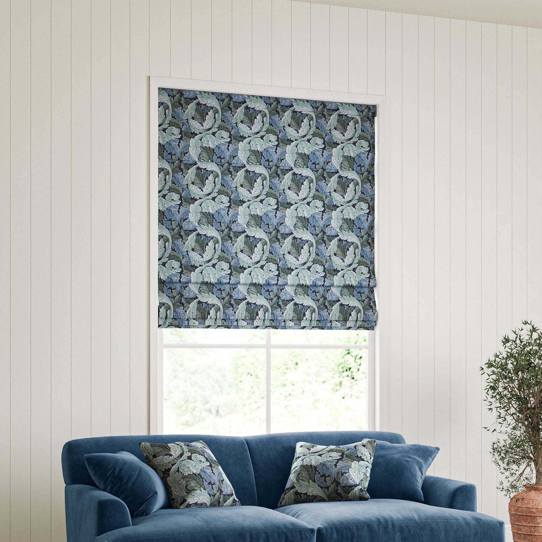William Morris Acanthus Made to Measure Roman Blind Indigo