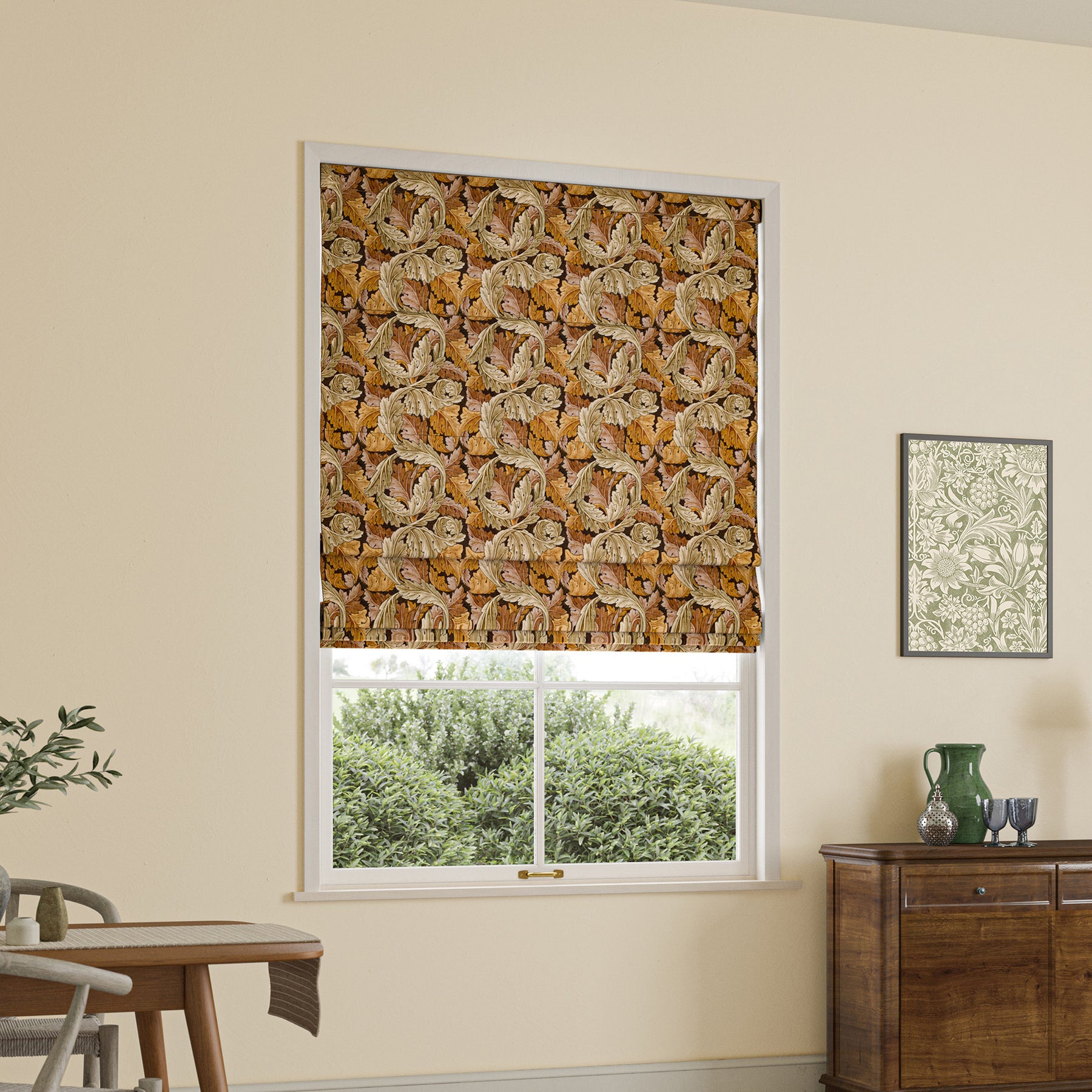 William Morris Acanthus Velvet Made to Measure Roman Blind Acorn
