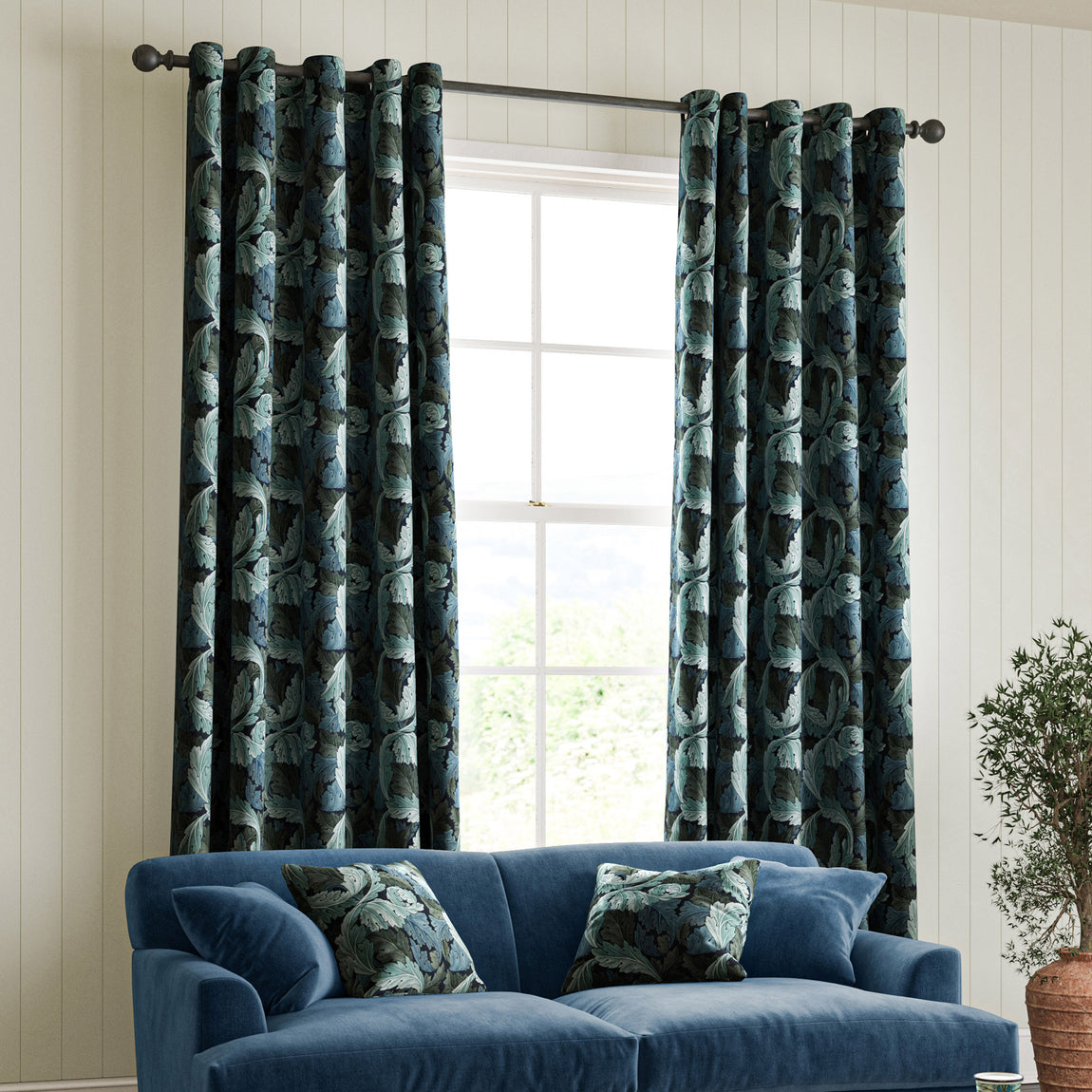 William Morris Acanthus Velvet Made to Measure Curtain Indigo