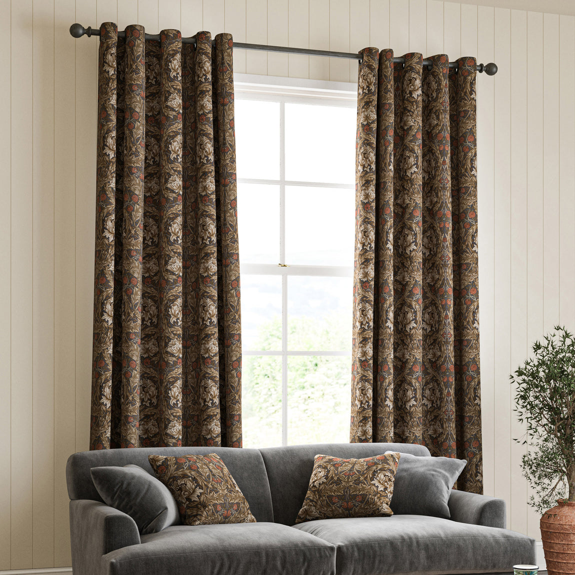 William Morris African Marigold Made to Measure Curtain Walnut