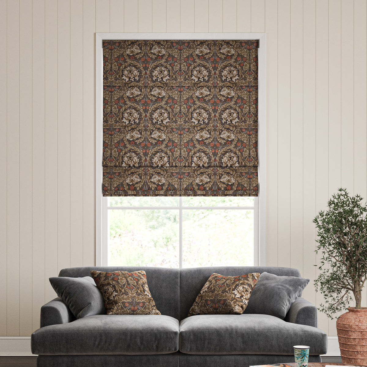 William Morris African Marigold Made to Measure Roman Blind Walnut
