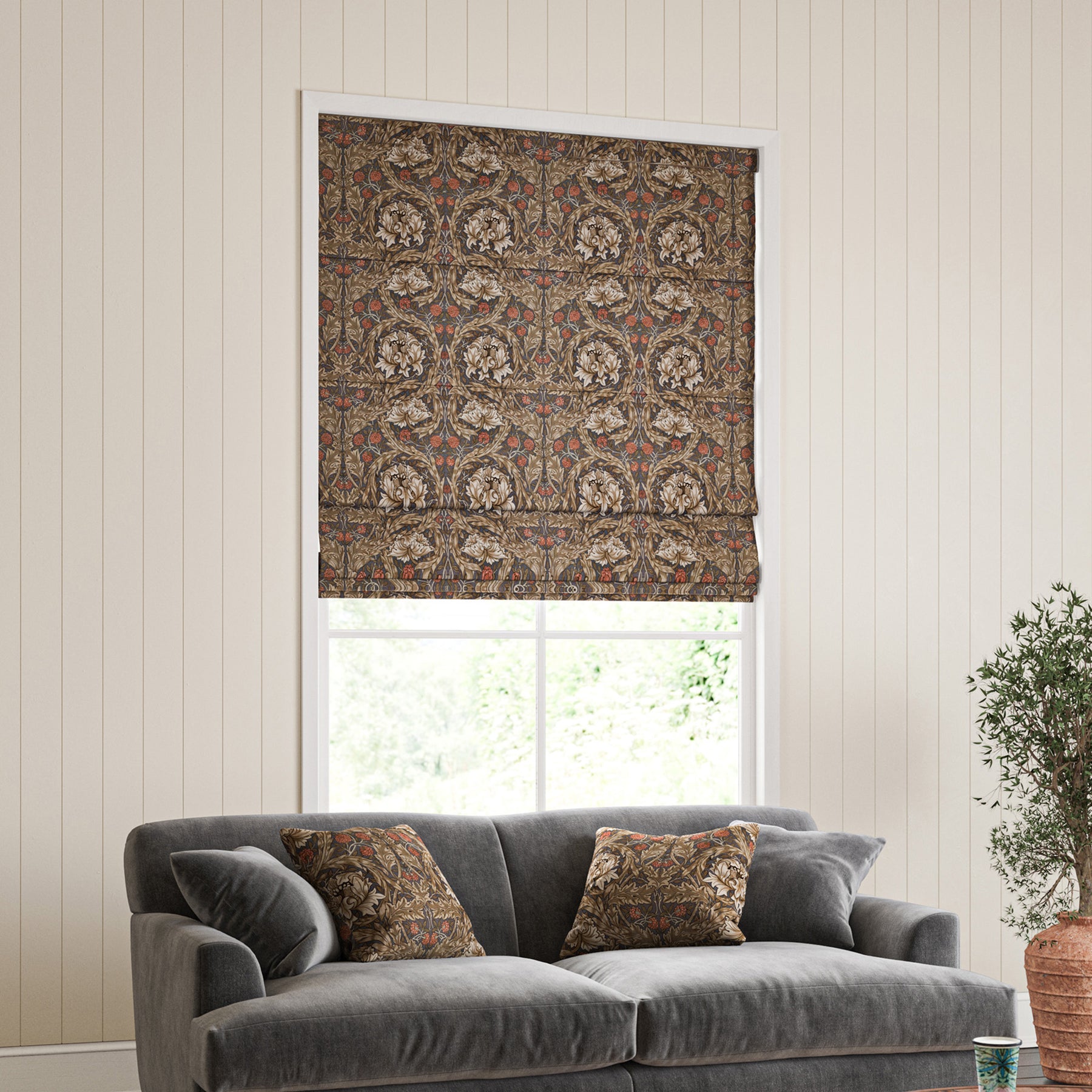 William Morris African Marigold Made to Measure Roman Blind Walnut