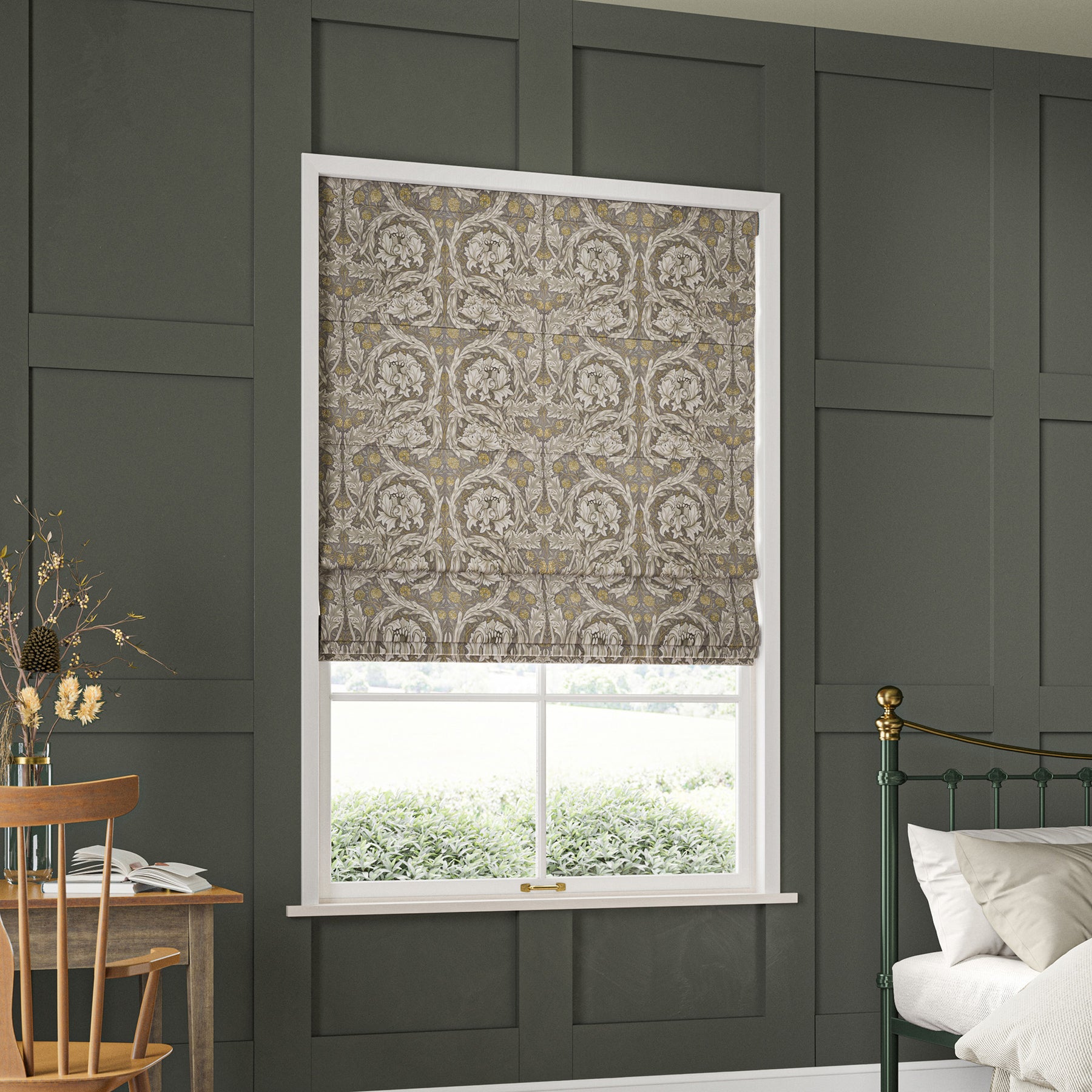 William Morris African Marigold Velvet Made to Measure Roman Blind Limestone
