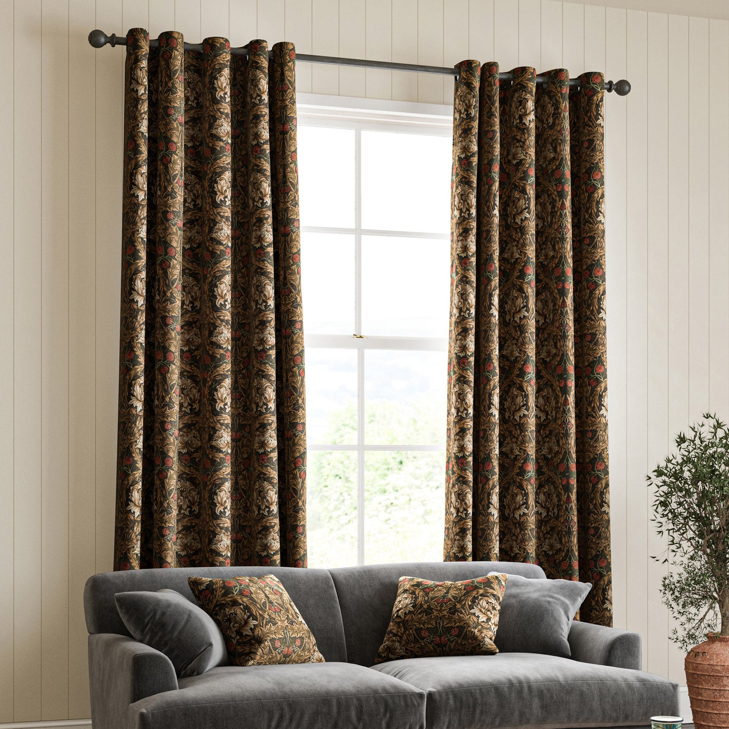 William Morris African Marigold Velvet Made to Measure Curtain Walnut