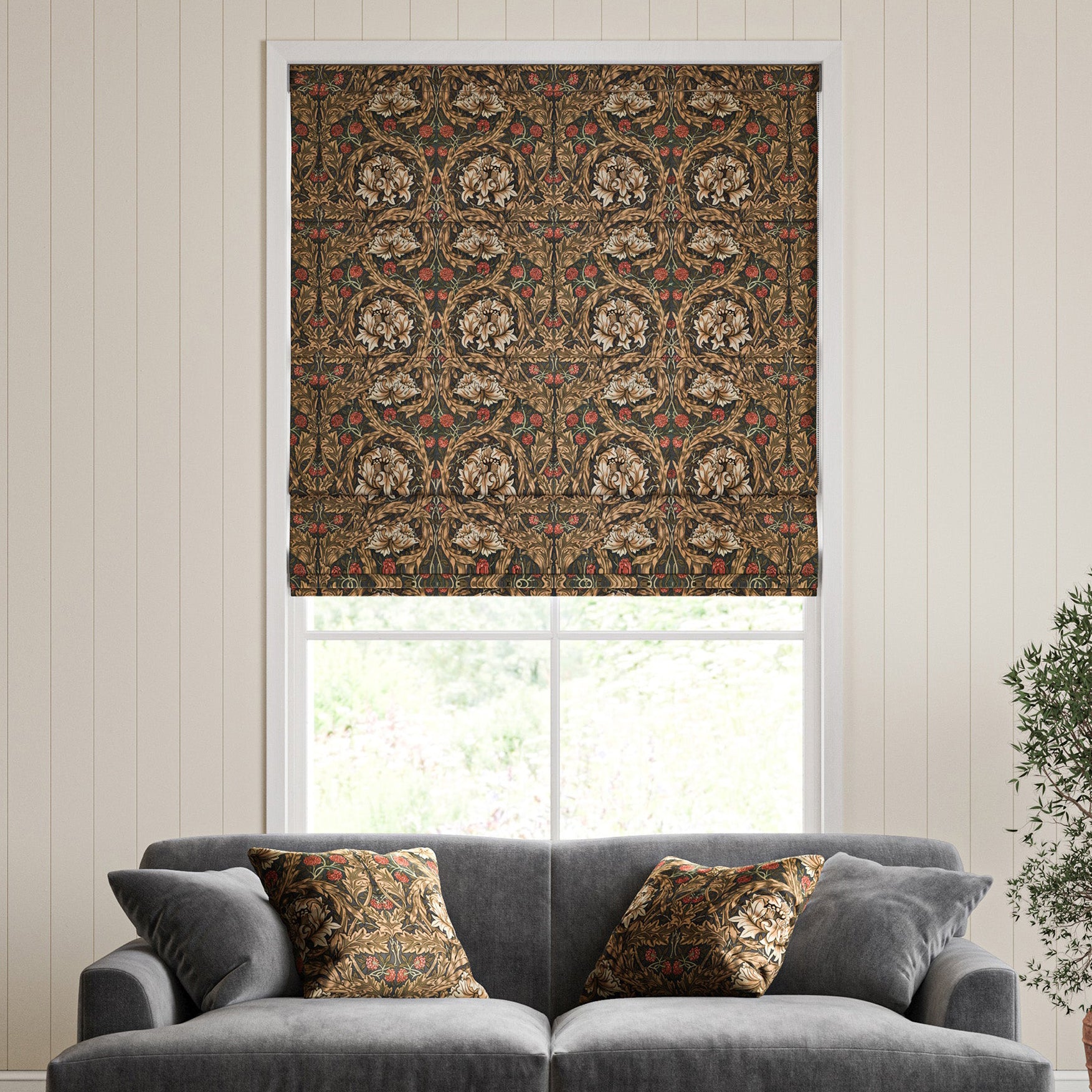 William Morris African Marigold Velvet Made to Measure Roman Blind Walnut