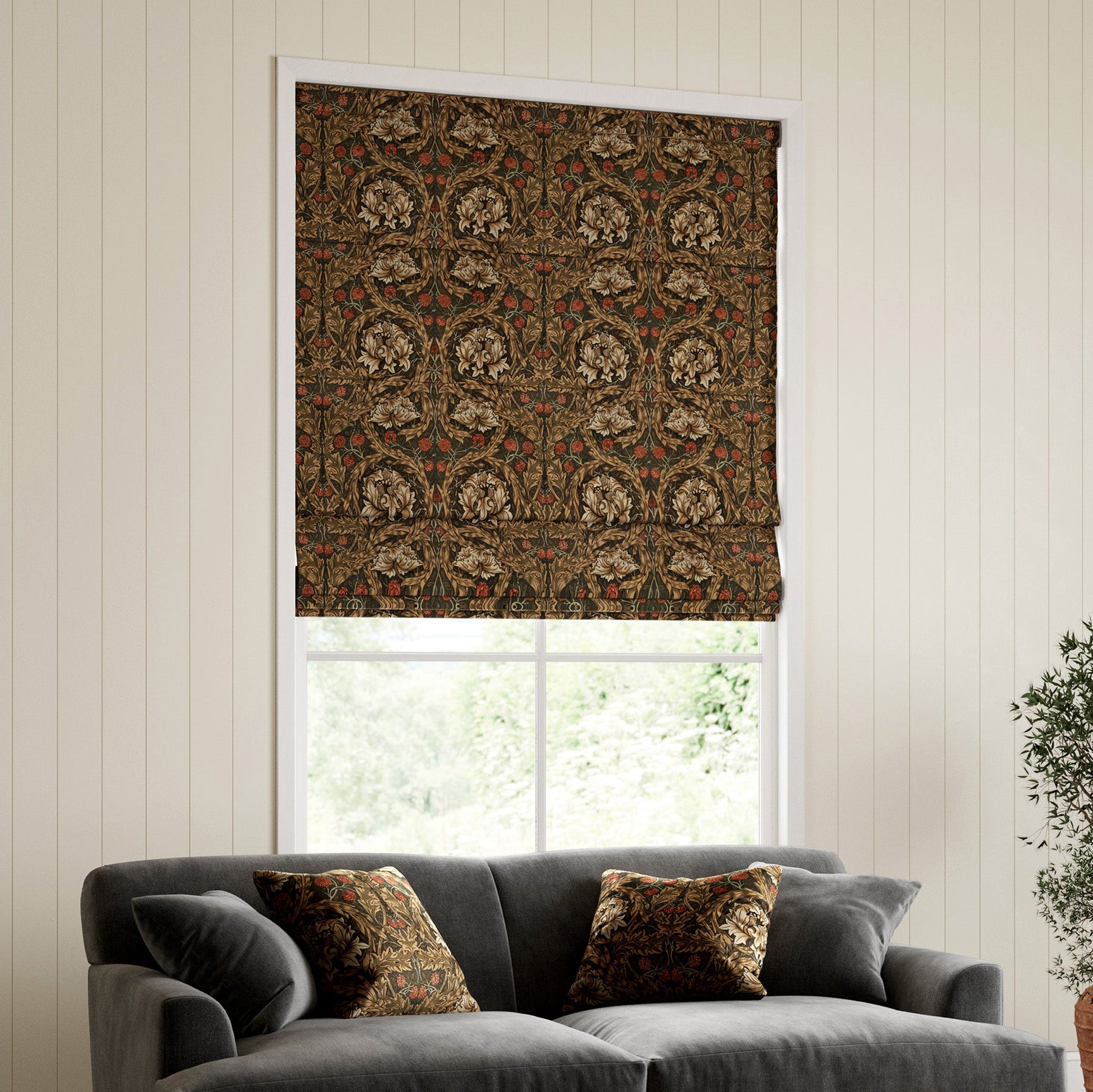 William Morris African Marigold Velvet Made to Measure Roman Blind Walnut