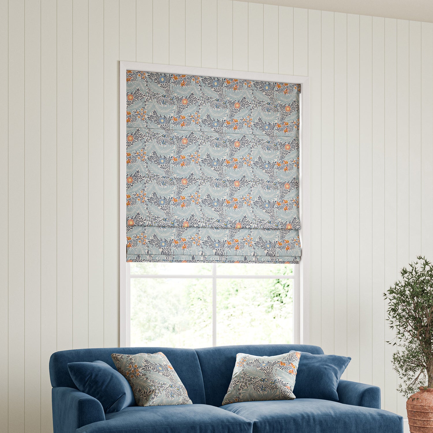 William Morris Larkspur Made to Measure Roman Blind Woad