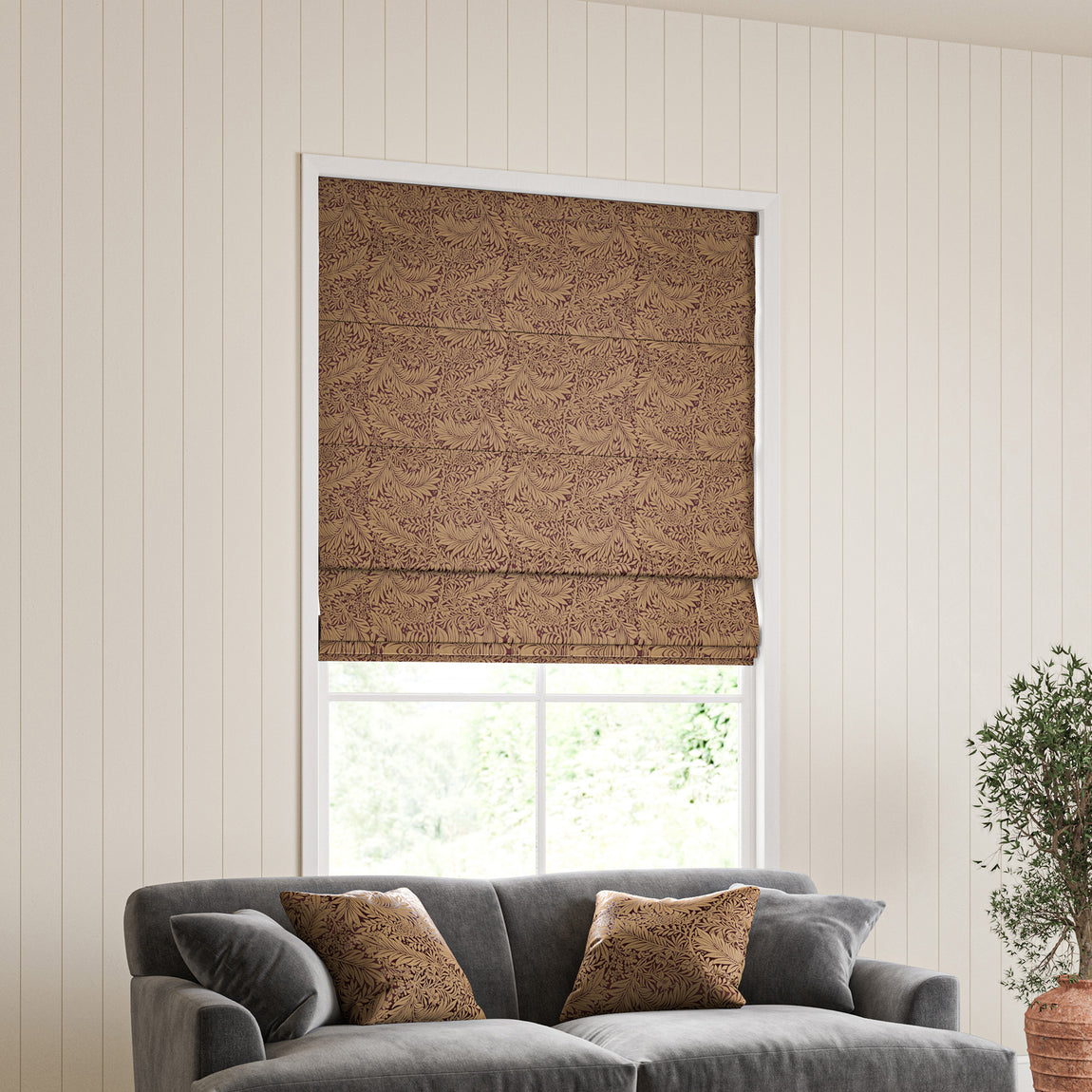 William Morris Larkspur Woven Made to Measure Roman Blind Berry