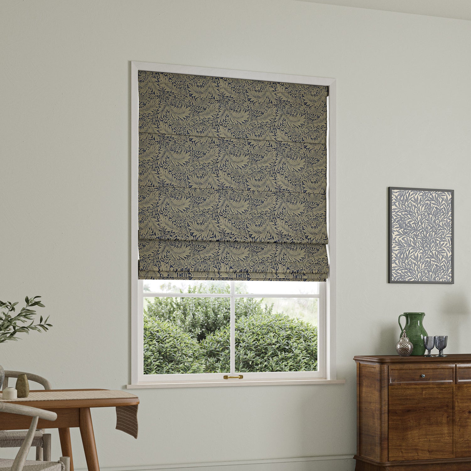 William Morris Larkspur Woven Made to Measure Roman Blind Indigo