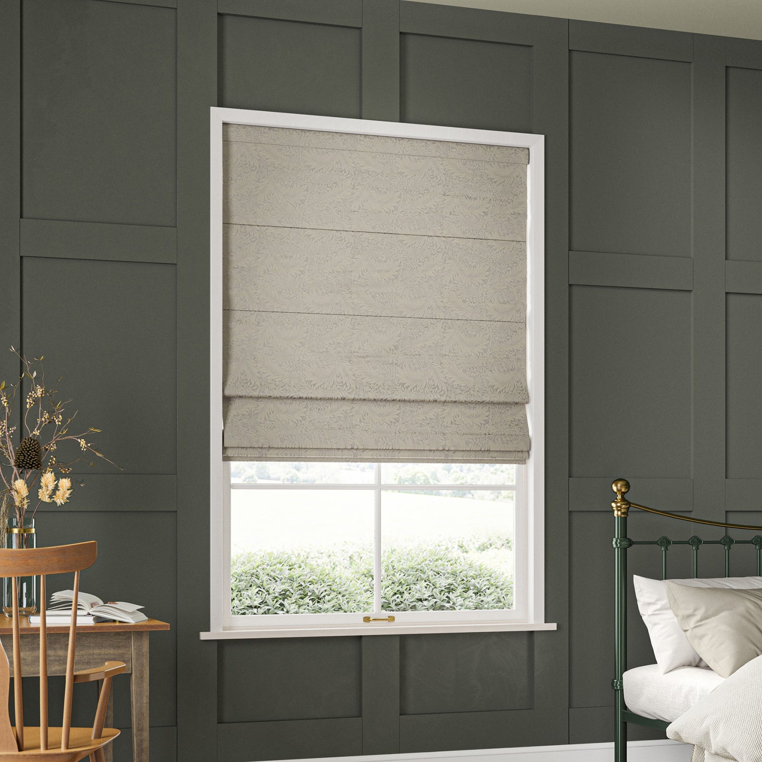 William Morris Larkspur Woven Made to Measure Roman Blind Limestone