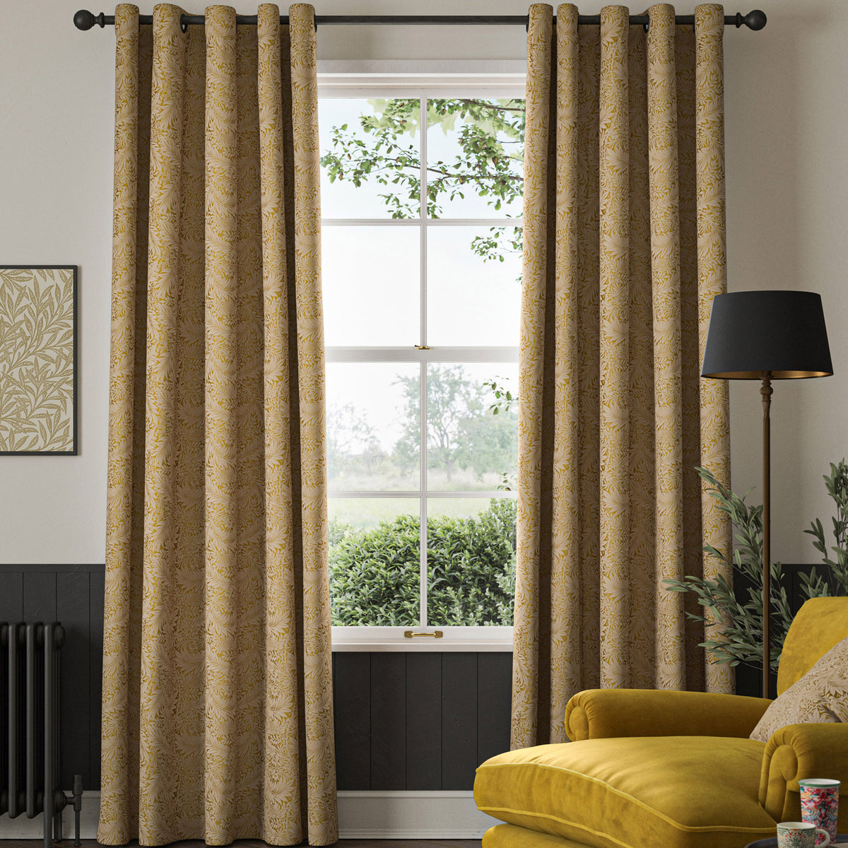 William Morris Larkspur Woven Made to Measure Curtain Ochre