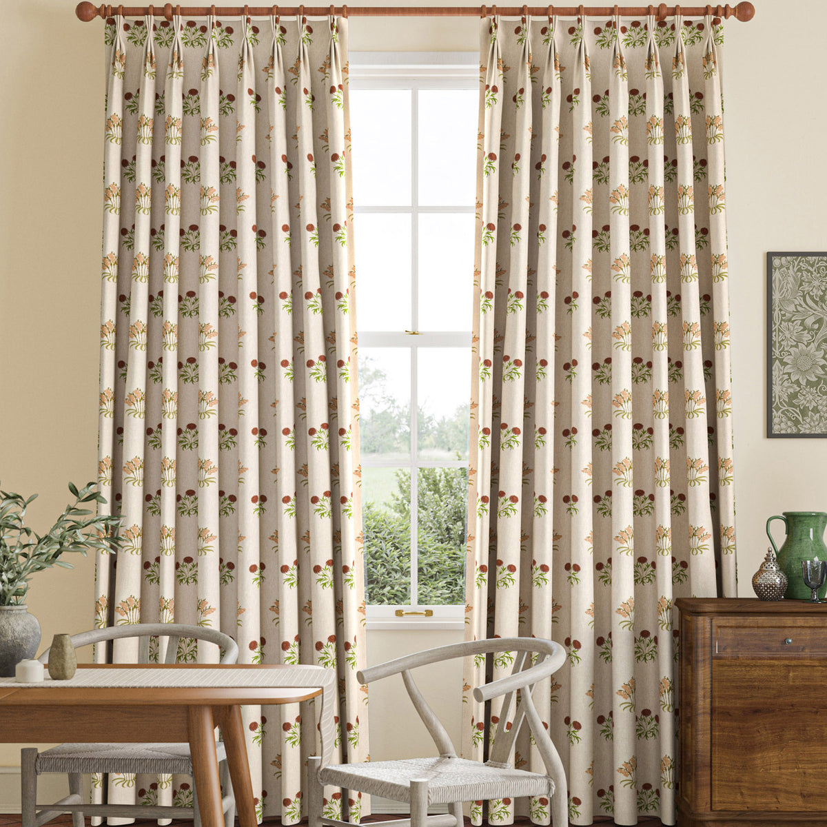 William Morris Lily Flower Embroidery Made to Measure Curtain Madder