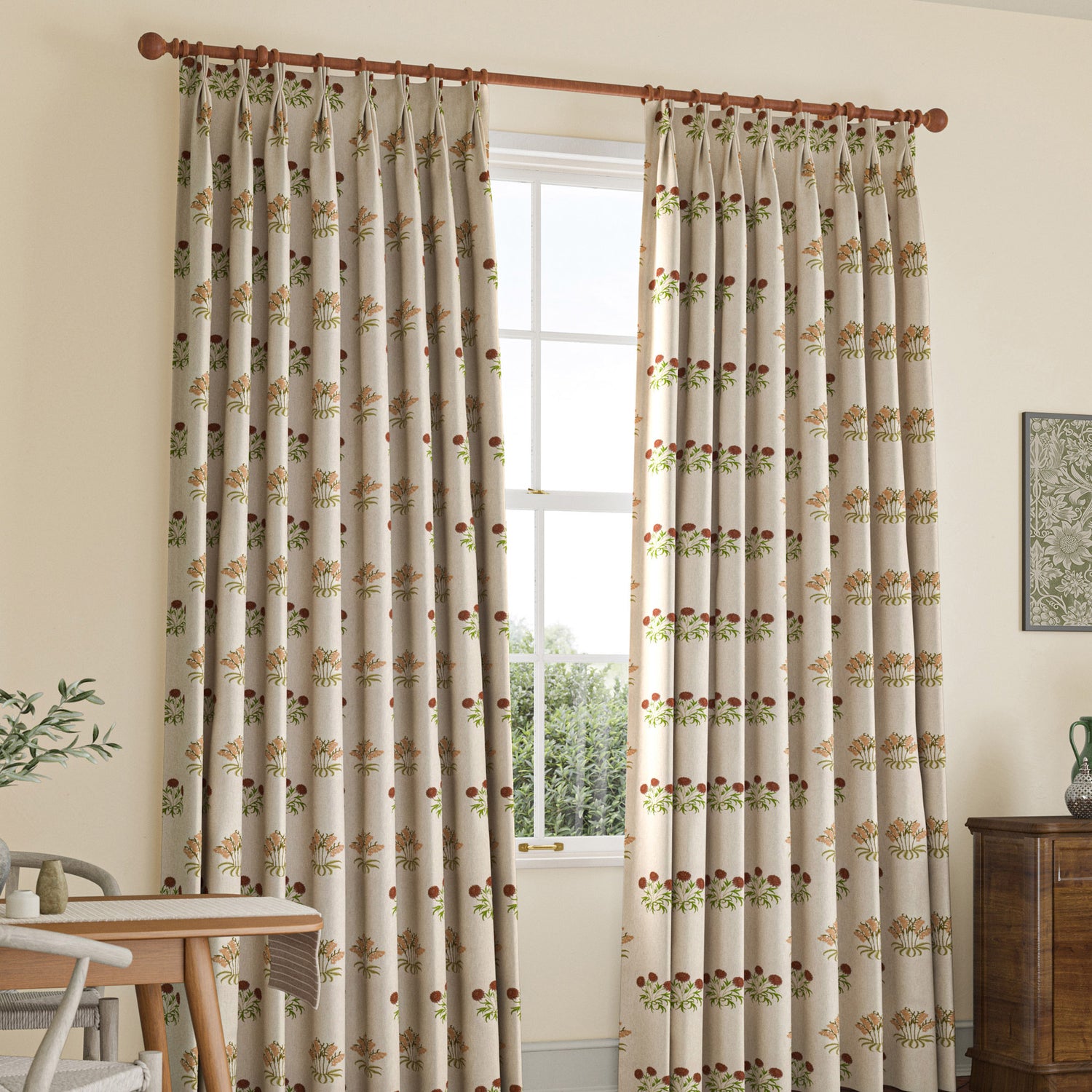 William Morris Lily Flower Embroidery Made to Measure Curtain Madder