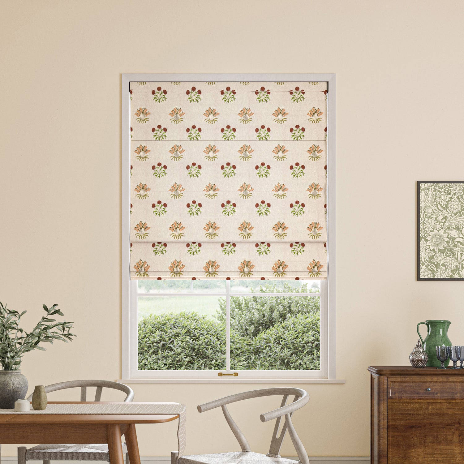 William Morris Lily Flower Embroidery Made to Measure Roman Blind Madder