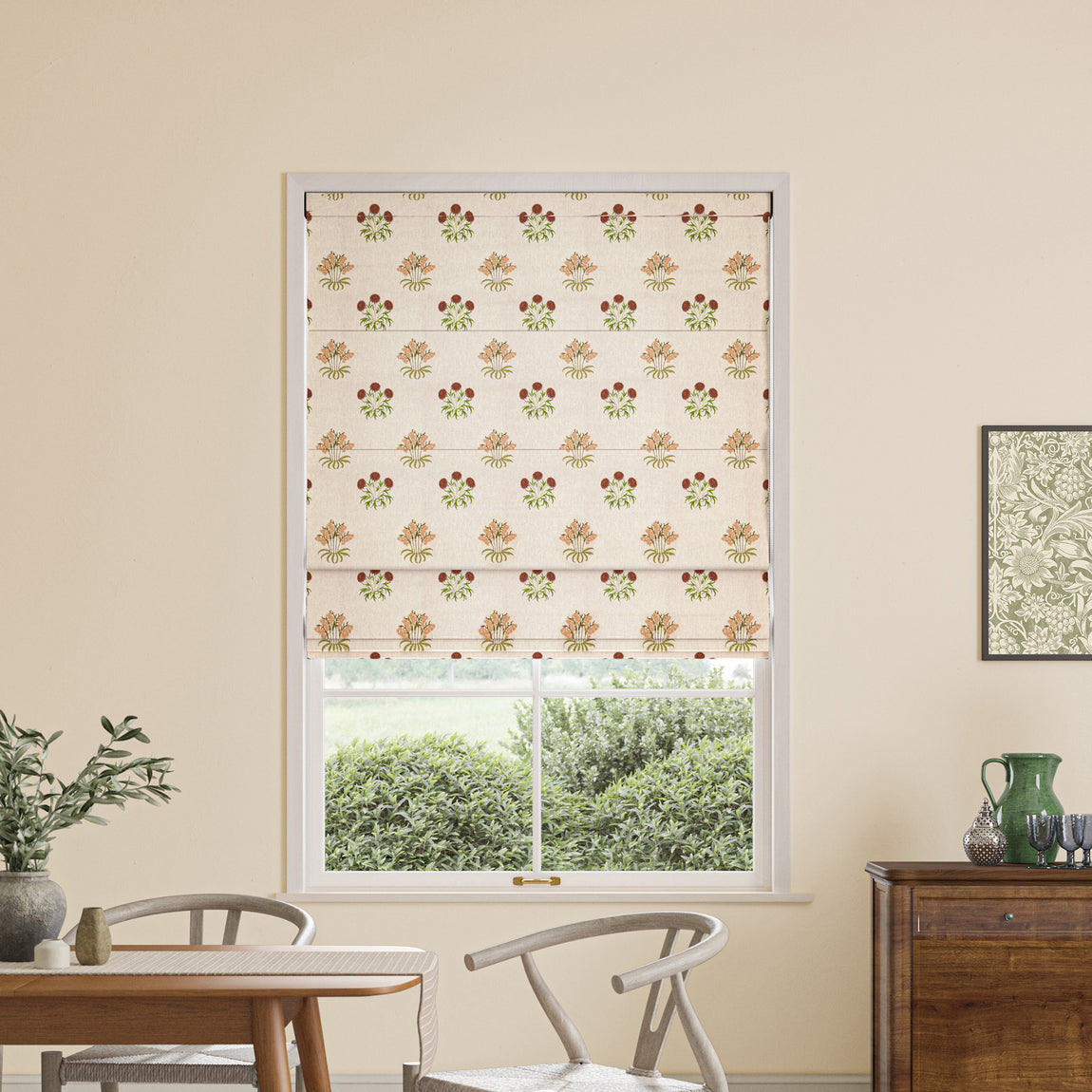 William Morris Lily Flower Embroidery Made to Measure Roman Blind Madder