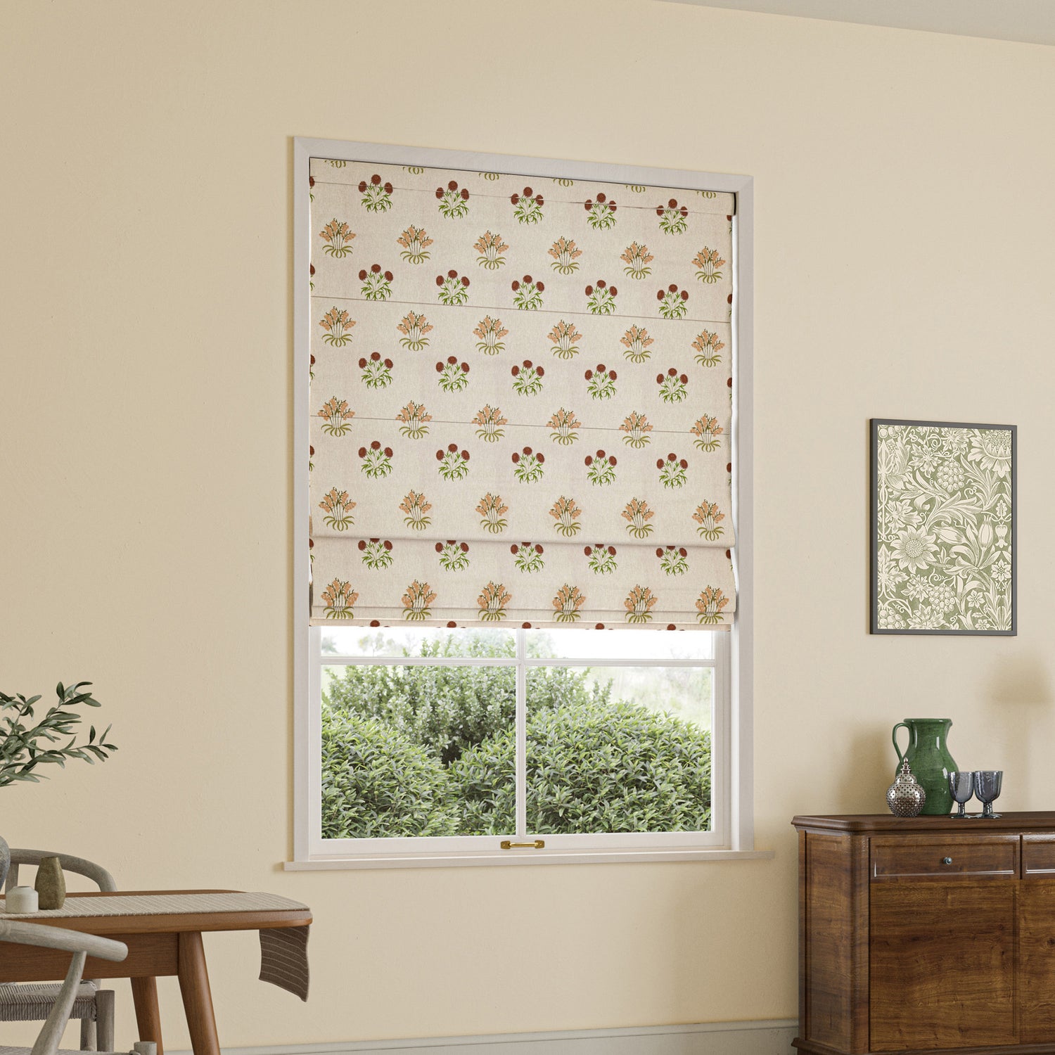 William Morris Lily Flower Embroidery Made to Measure Roman Blind Madder