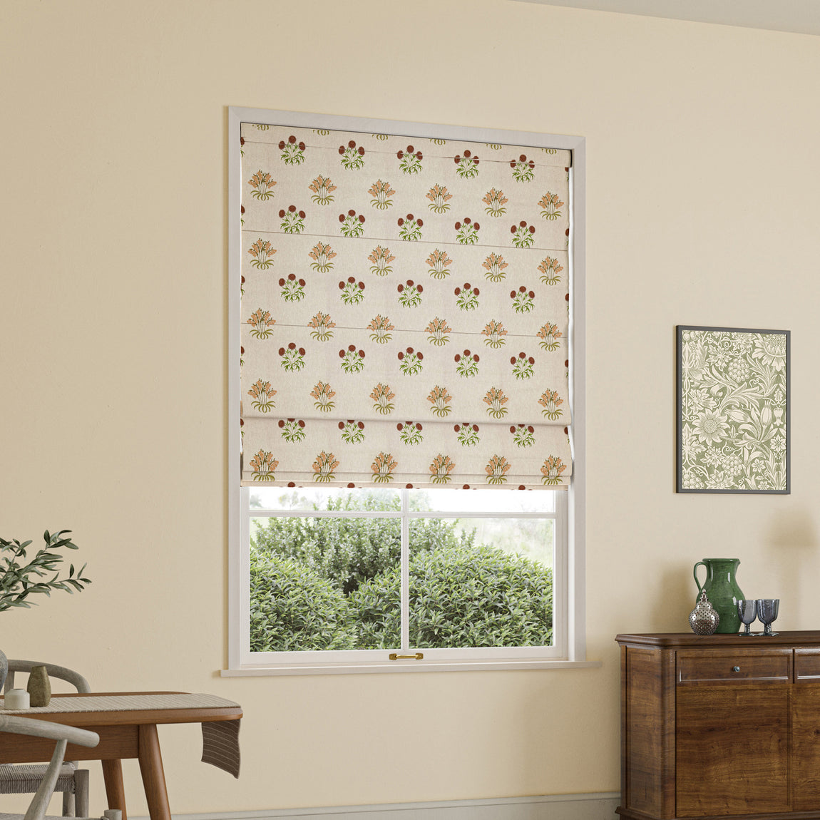 William Morris Lily Flower Embroidery Made to Measure Roman Blind Madder