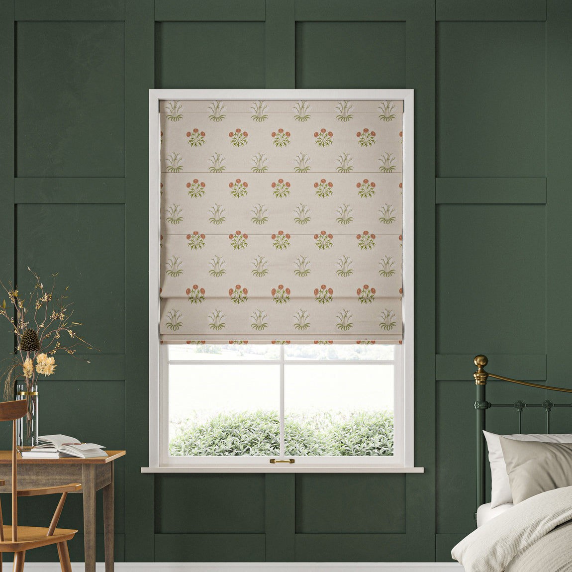 William Morris Lily Flower Embroidery Made to Measure Roman Blind Nettle
