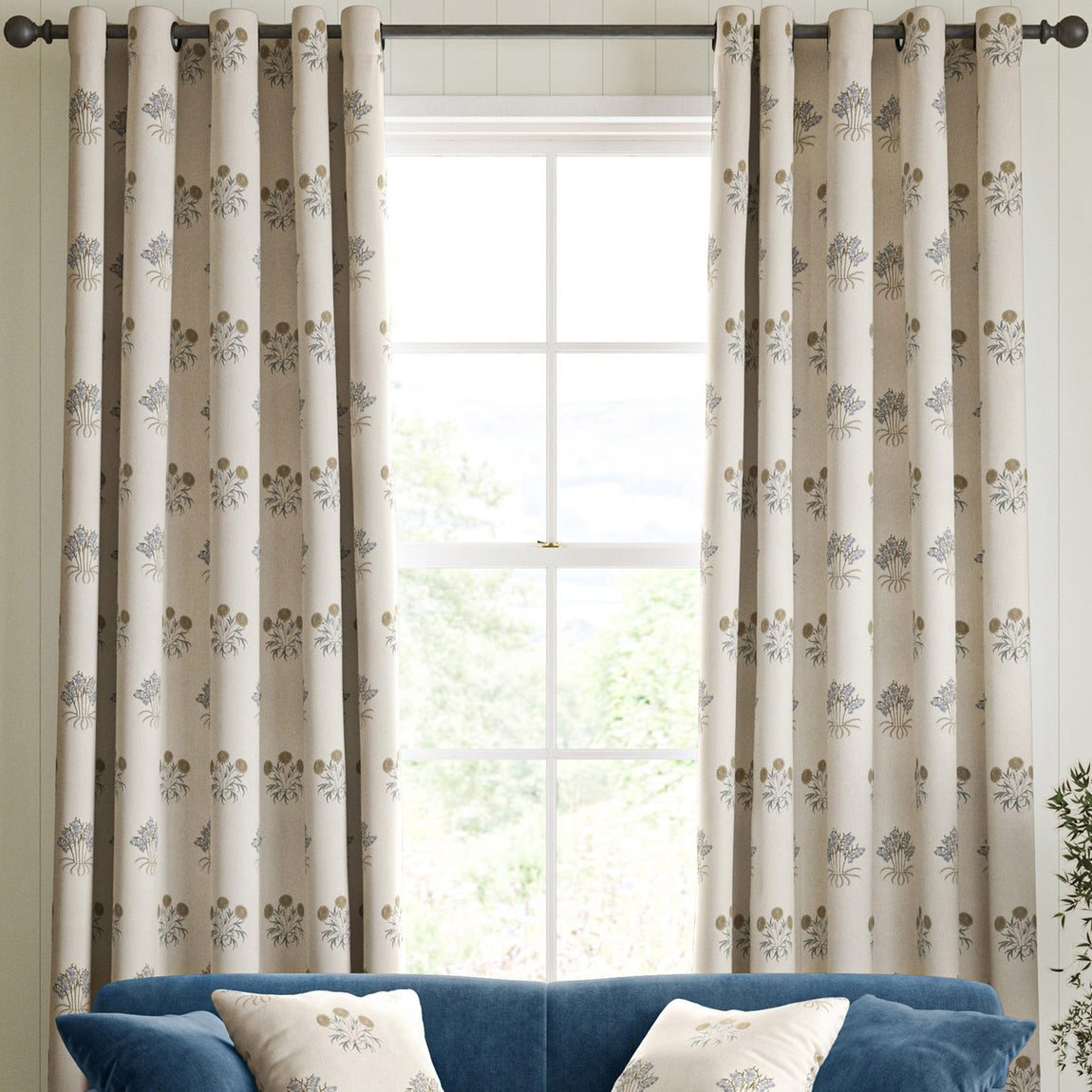 William Morris Lily Flower Embroidery Made to Measure Curtain Woad