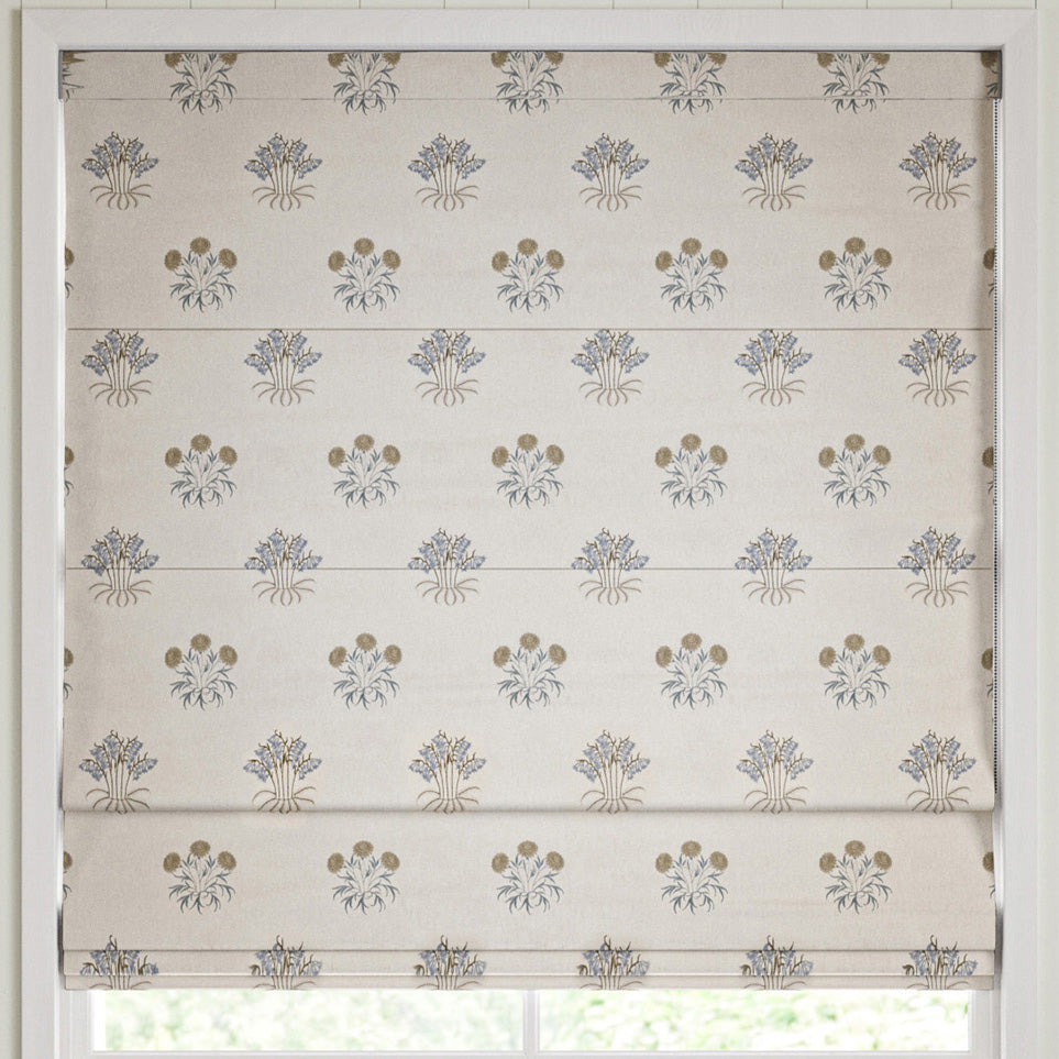 William Morris Lily Flower Embroidery Made to Measure Roman Blind Woad